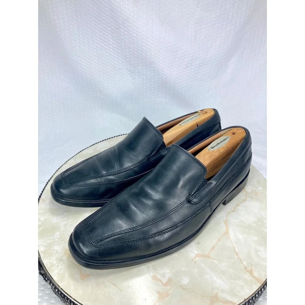 Clarks Tilden Free Leather Slip-On Dress Loafers Mens Sz 8.5W Black Office Shoes